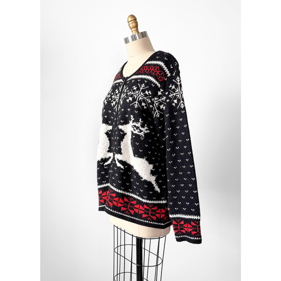 J.Jill Holiday Christmas Reindeer Snowflake Zip Knit Winter Cardigan Fair Isle - Picture 4 of 7
